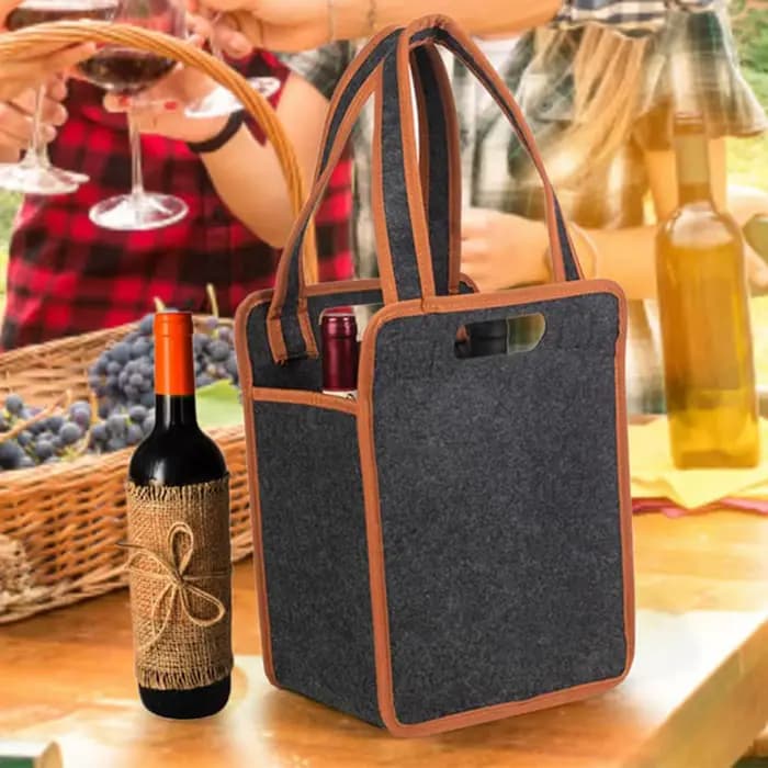 Sac isotherme réutilisable en feutre pour 6 bouteilles de vin – Idéal pour barbecue