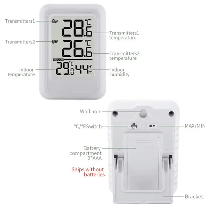 Marque sans fil numérique hygromètre thermomètre cave à vin cuisine jardin moniteur de température 2 capteurs extérieurs enregistrement-40 ° C~60 ° C
