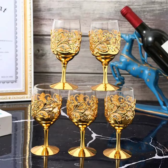 Verre à vin doré luxueux, élégant, vintage, creux, pour boire du vin, pour pendaison de crémaillère, cadeau de fête