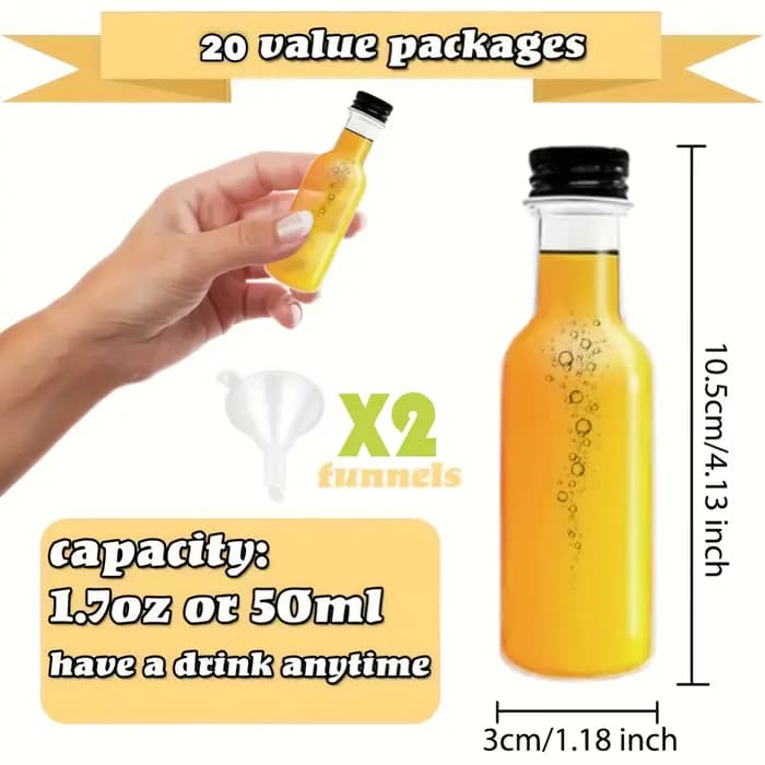 20 mini bouteilles de vin avec couvercle doré