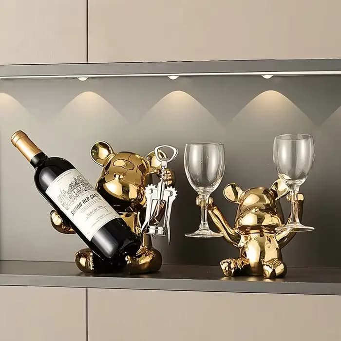 Casier à vin ours créatif avec ouvre-bouteille