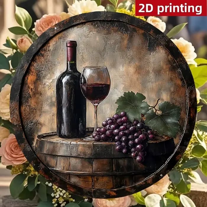 Panneau vintage en bois pour cave à vin - 20,32 x 20,32 cm Art mural rustique avec motif de raisins et de bouteilles de vin - Finition patinée, style Boho