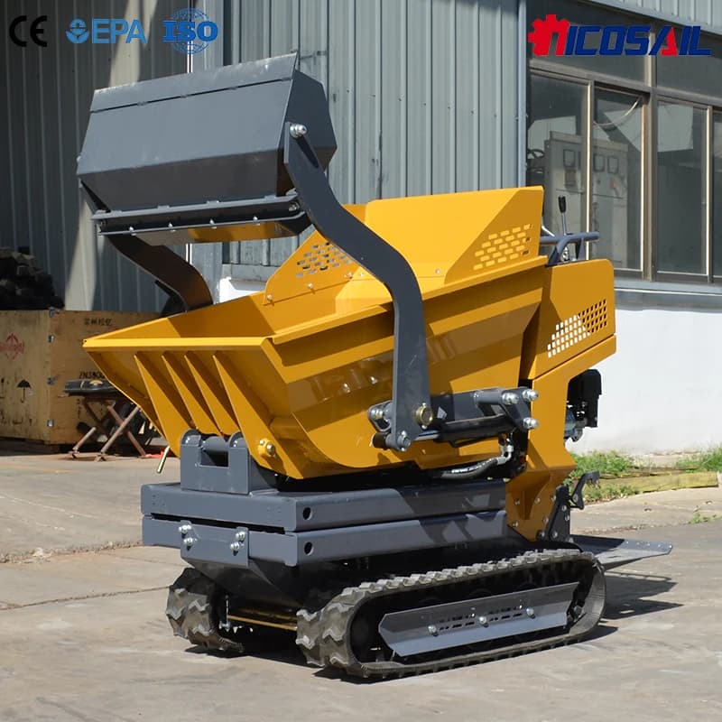 Mini-dumper tout-terrain 500 kg avec logo personnalisé, certification CE, levage hydraulique, chenil