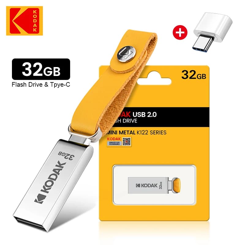 Clés USB KODAK Mini Metal 32 Go 64 Go 100 % originales avec cordon OTG pour clés, lecteur USB 2.0, c