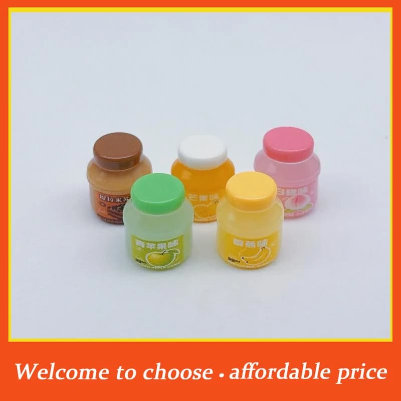 TH 5 pièces, nouveaux jouets miniatures en forme de pots de confiture de fruits, 5 saveurs assorties, réalistes et mignons, pour maison de poupée, diorama, bricolage, décoration artisanale