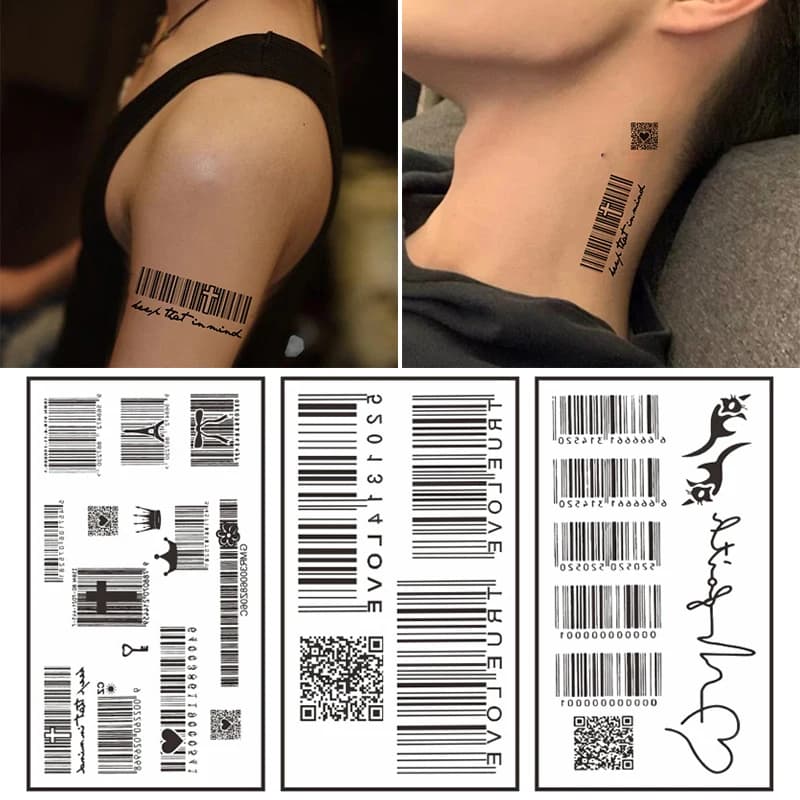 Autocollant de tatouage temporaire de taille mini, motif de code-barres d'amour, autocollants imperméables de longue durée, art corporel unisexe, mode