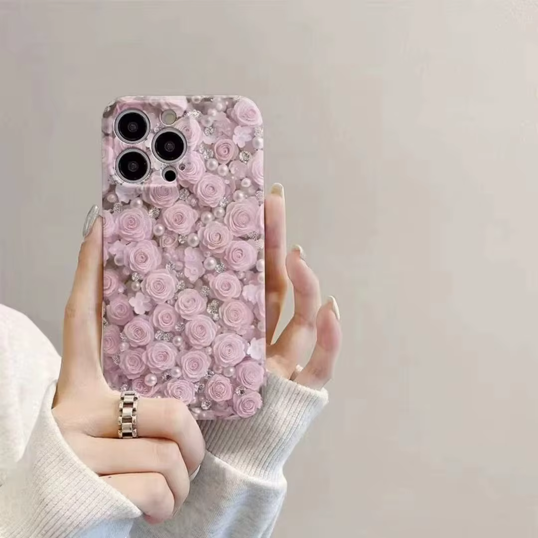 Coque Rose Perle pour Apple iPhone 17 16 15 14 Plus 13 12 11 Pro X XS Max, Protection Anti-Chute Des