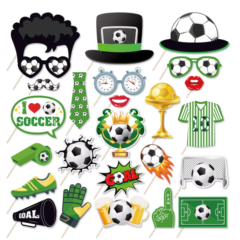 Soccer Sports Photobooth Props for Boys, Shooting Party, Theme Birthday Photo Props, Supplies, 25Pcs