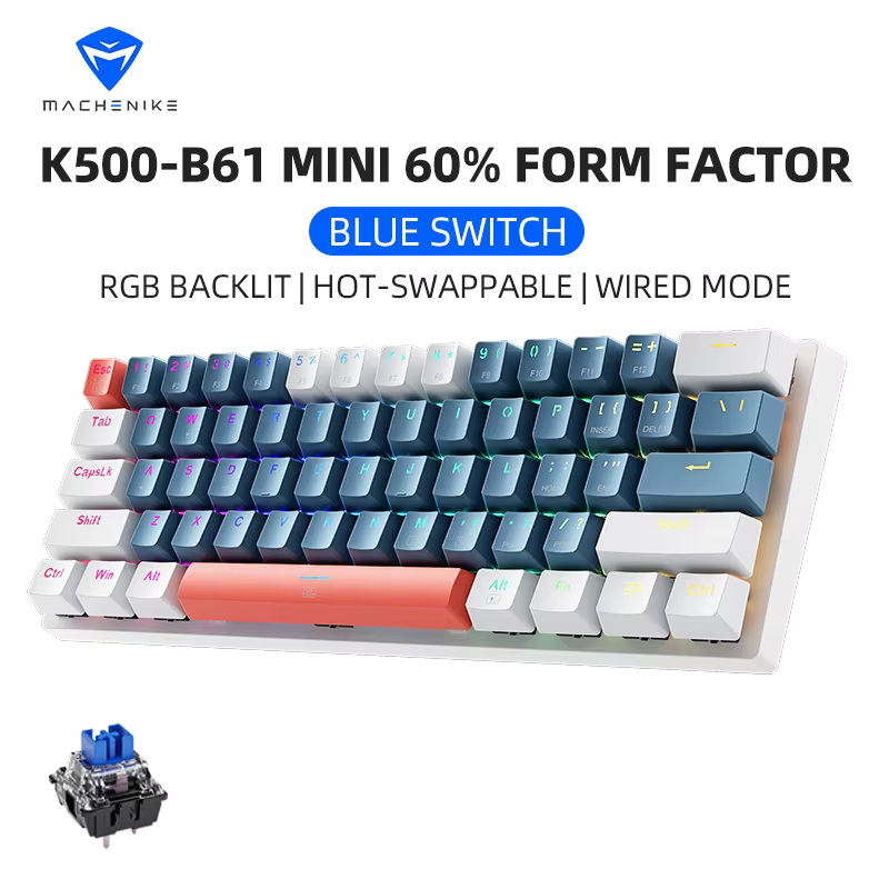 K500-B61 Machenike Mini clavier mécanique 60% facteur de forme 61 touches clavier de jeu filaire clé