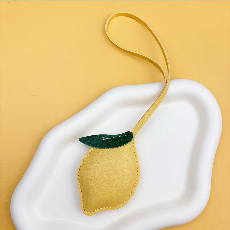 Porte-clés en cuir Citron, Pendentif créatif pour sac, Accessoire de sangle de bagage, Vente en gros