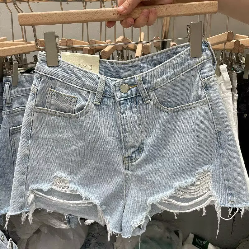 Jean Shorts 2025 nouveaux bas mode Shorts décontracté és femmes taille haute trou ample jambe large 