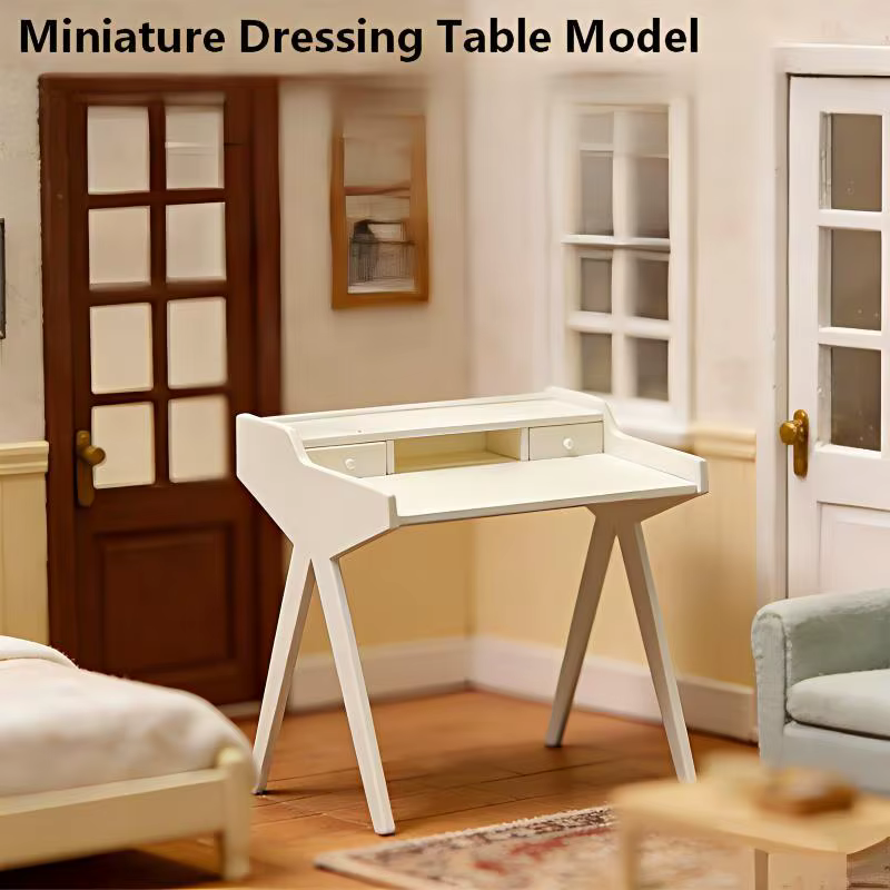 Table de toilette miniature en bois 1:12 pour maison de poupée, modèle de meuble avec miroir pour dé