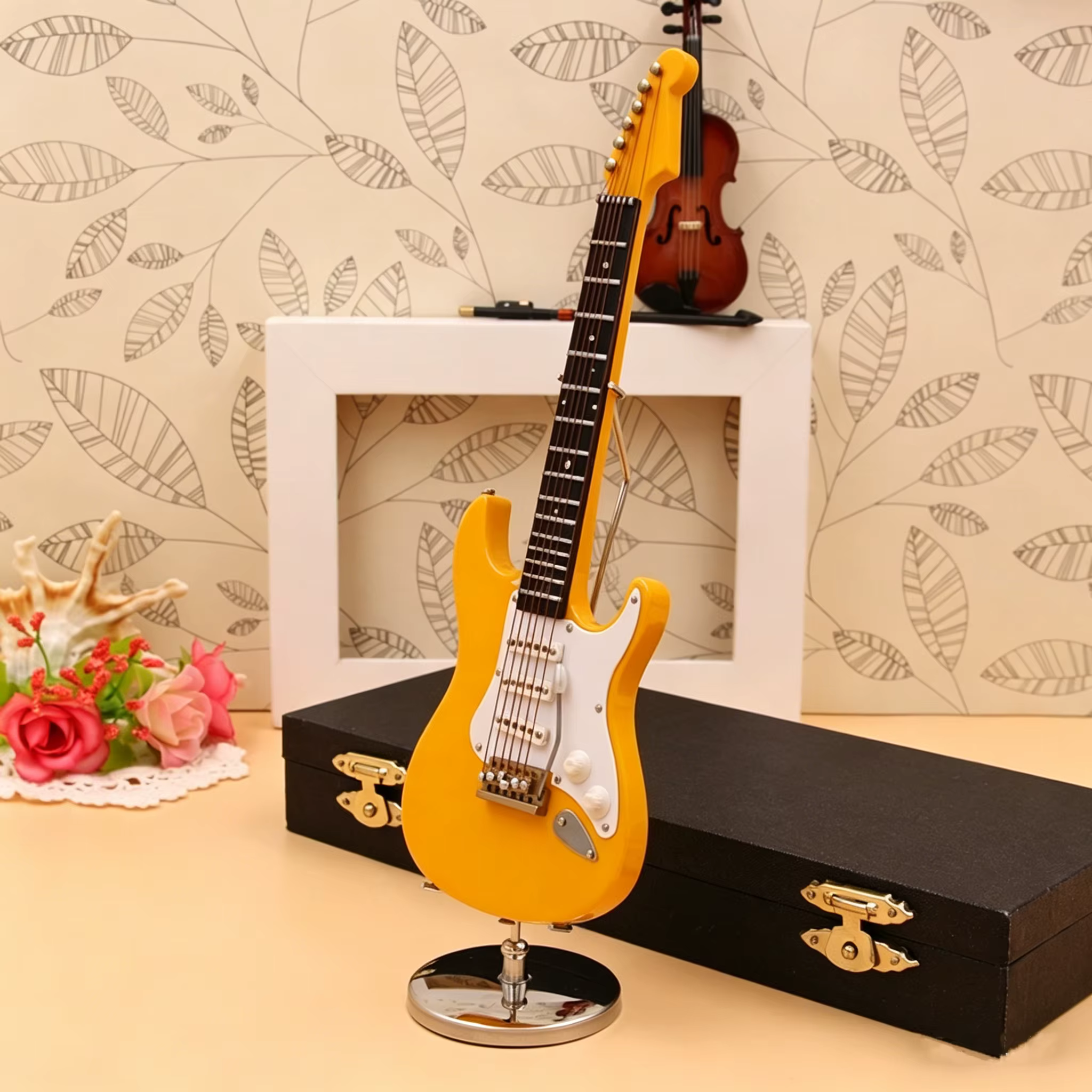 Mini guitare électrique en bois, modèle miniature, instrument de musique, décoration, cadeau pour ch