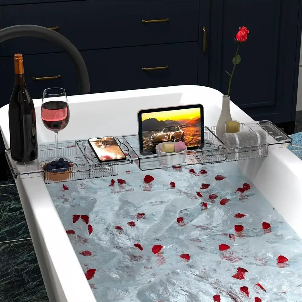 Support de baignoire transparent réglable et extensible, étagère de rangement pour baignoire, access