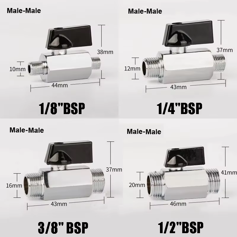 Mini robinet à tournant sphérique en laiton 1/8 "1/4" 3/8 "1/2" BSP fileté mâle à femelle compresseu
