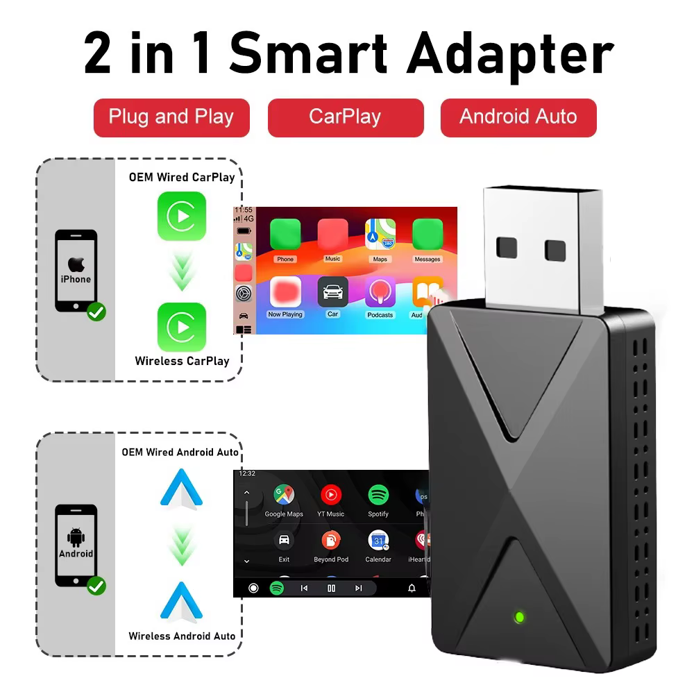 Adaptateur sans fil Mini USB CarPlay pour Android Auto, adapté aux systèmes filaires, mise à niveau 