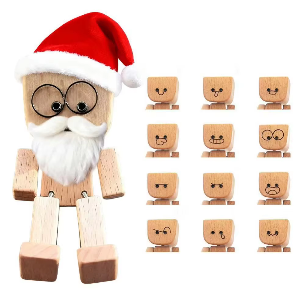 Mini noël secouant l'homme en bois 12 Expressions magnétique secouant l'homme en bois Figurine migno