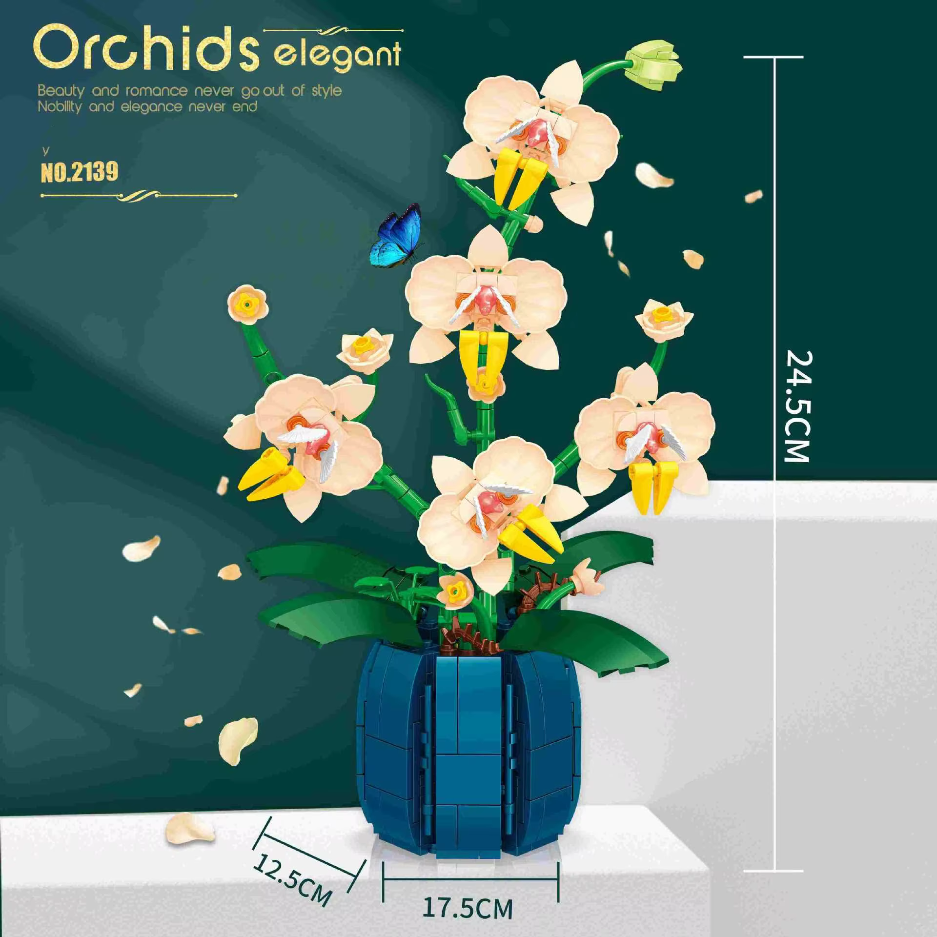 Bouquet de fleurs d'orchidées amusantes, blocs de fleurs, modèle de plante bonsaï, briques, décorati
