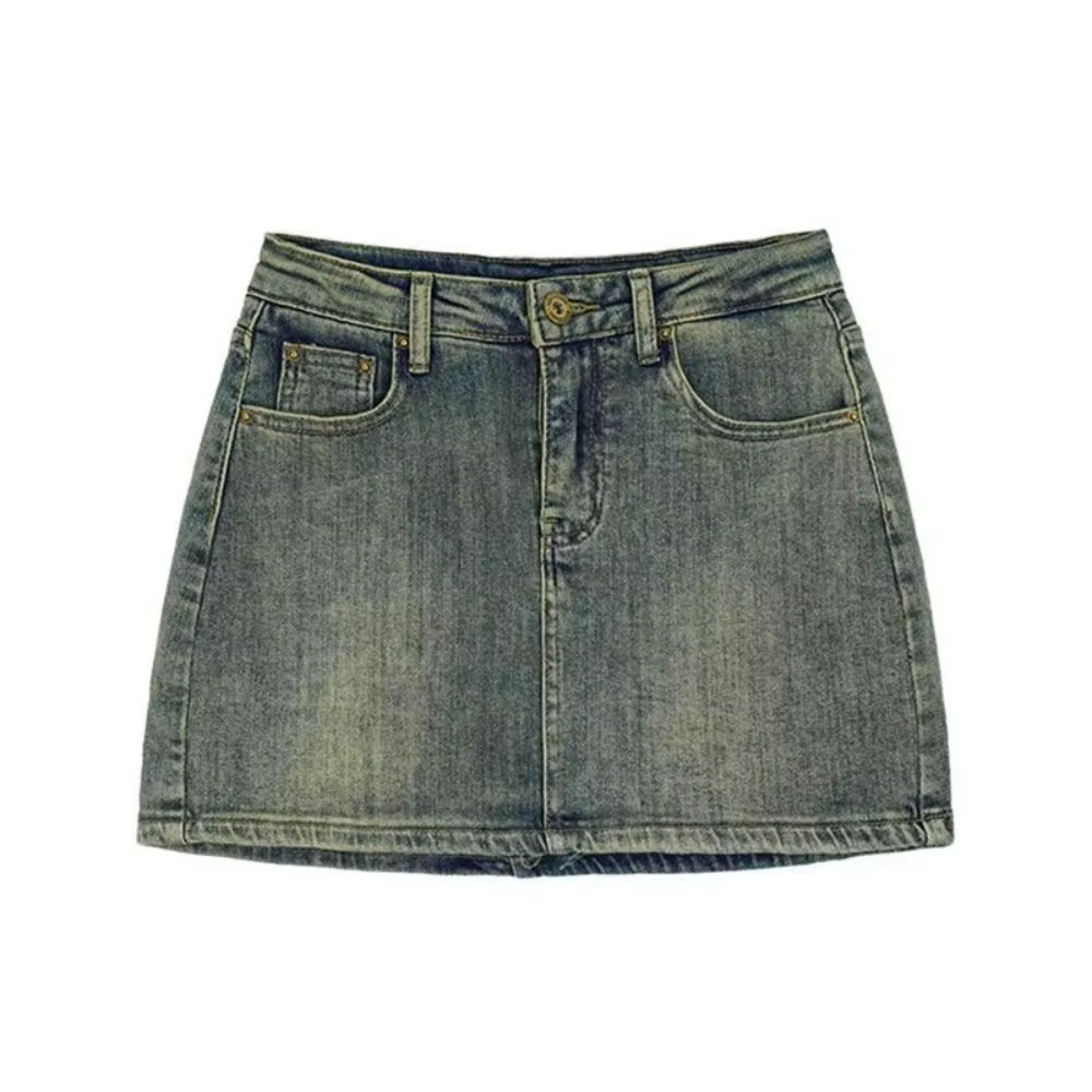 Mode taille haute Mini jupe a-ligne rétro Jean jupe coupe ajustée décontracté jupe courte femmes