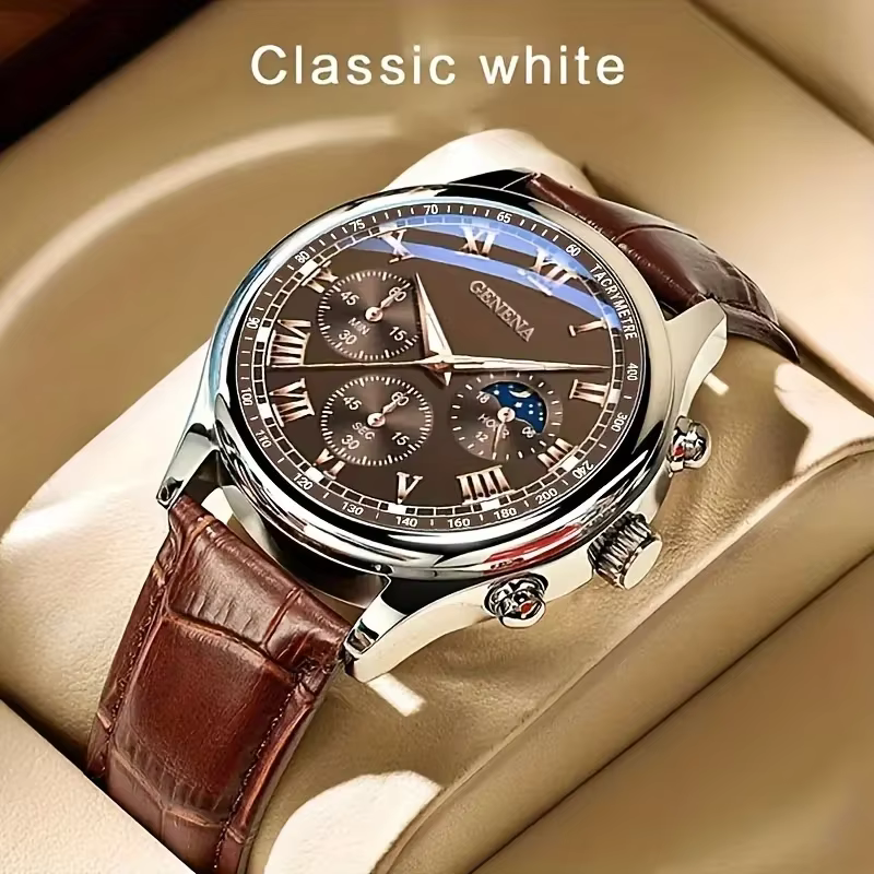 Montres d'affaires de luxe pour hommes, bracelet en cuir, cadran rond, analogique, à Quartz, Reloj H