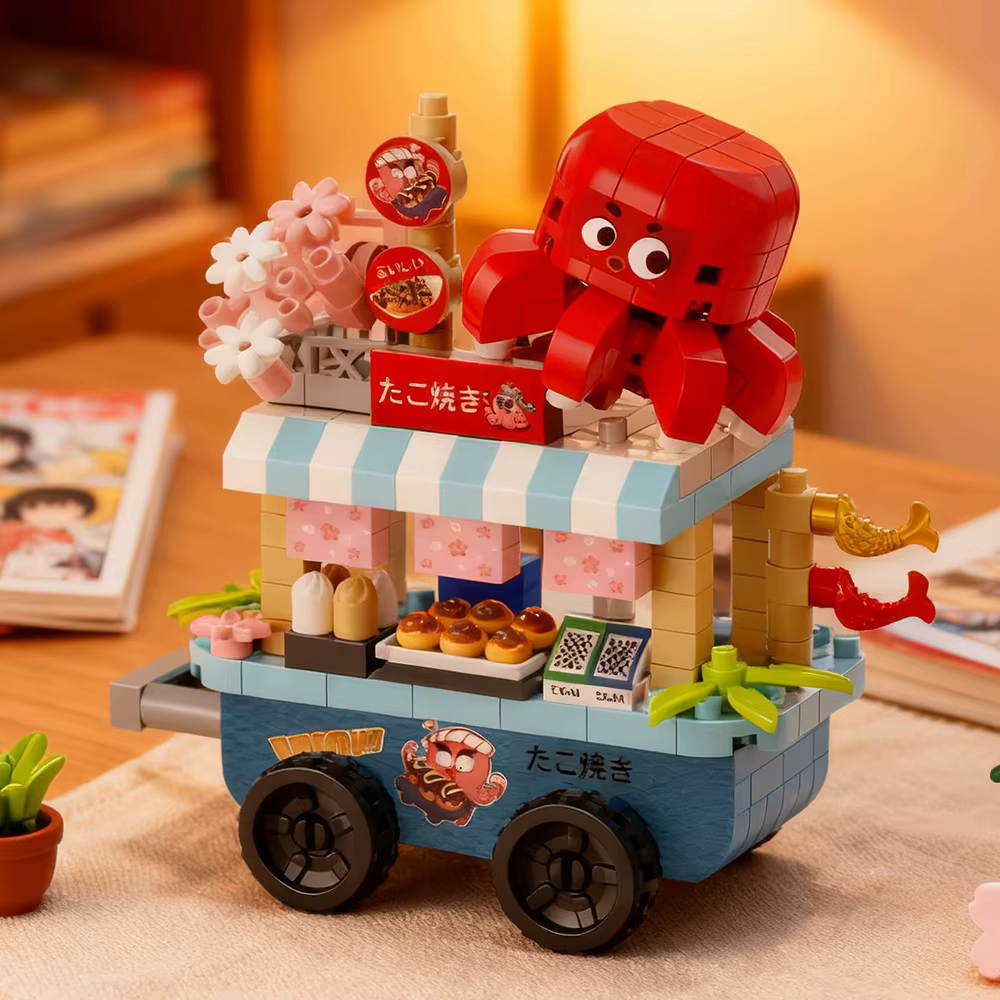 Mini-chariots alimentaires pour enfants, modèles de chariots de vente ambulante, briques de construc