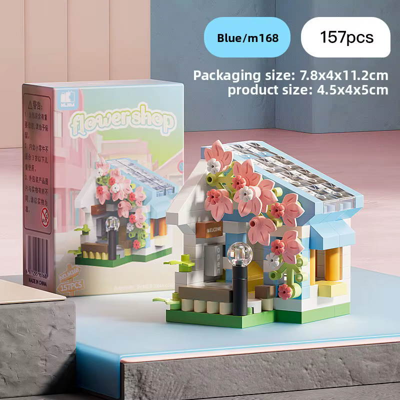 Mini kit de blocs de construction de paysage urbain, boutique de fleurs, maison de restauration, déc