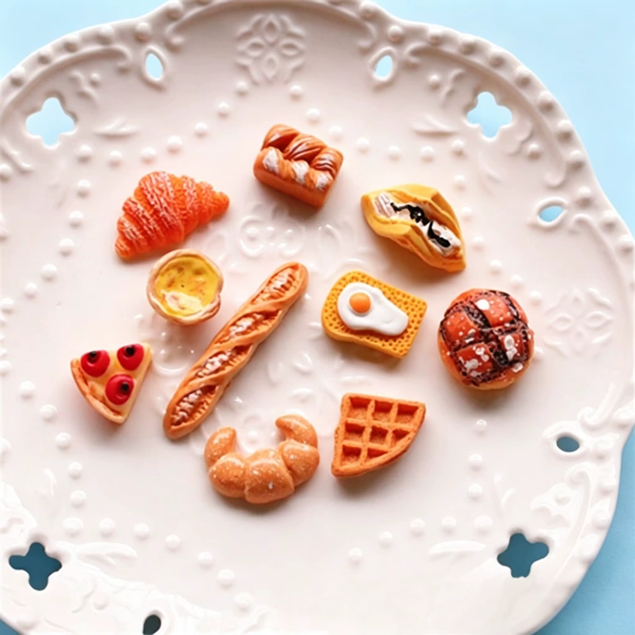 Miniatures en résine de croissants, baguettes et tartes aux œufs, 10 pièces, pour décoration de mais