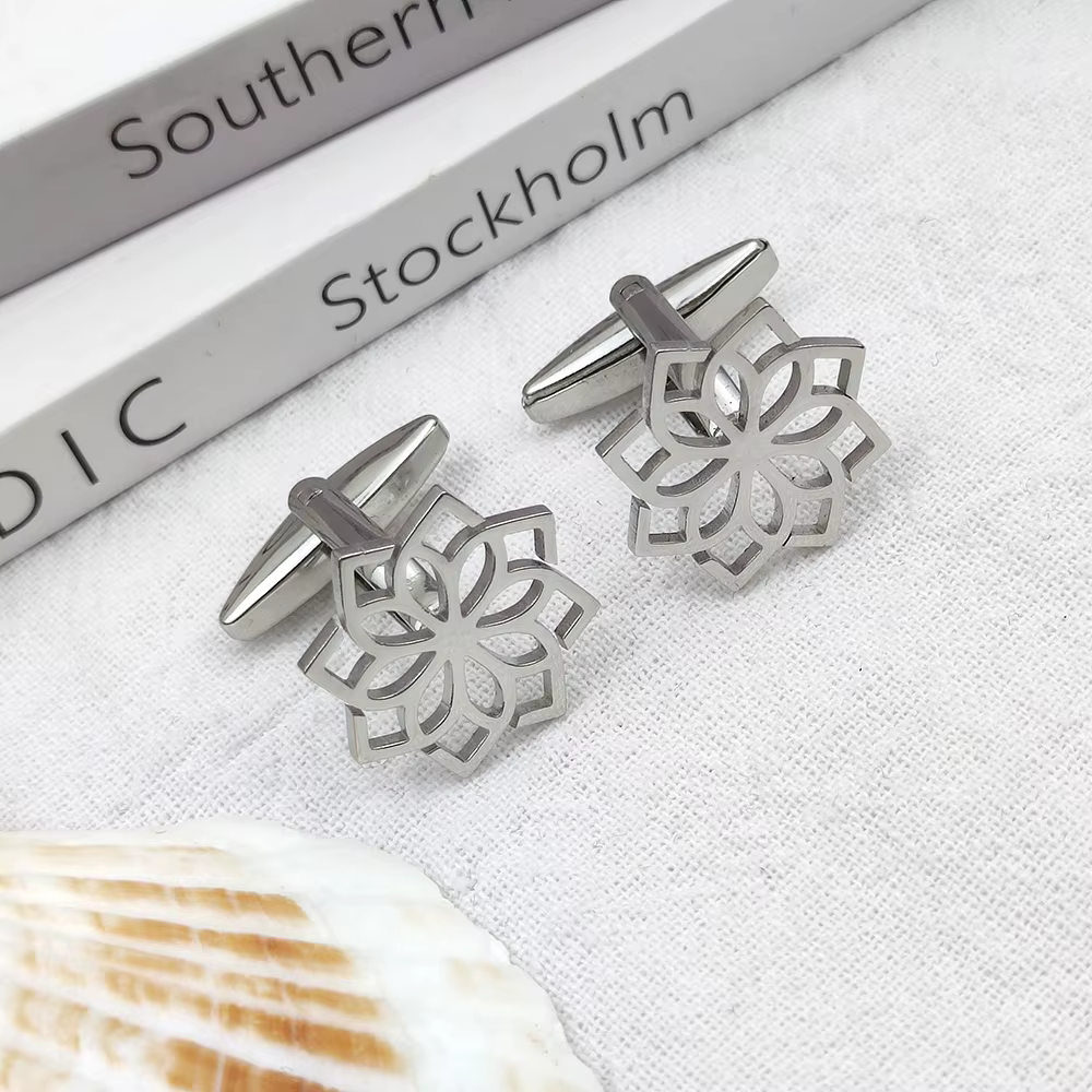 Boutons de manchette de luxe pour hommes, boutons de manchette Lotus pour chemise, haute qualité, en