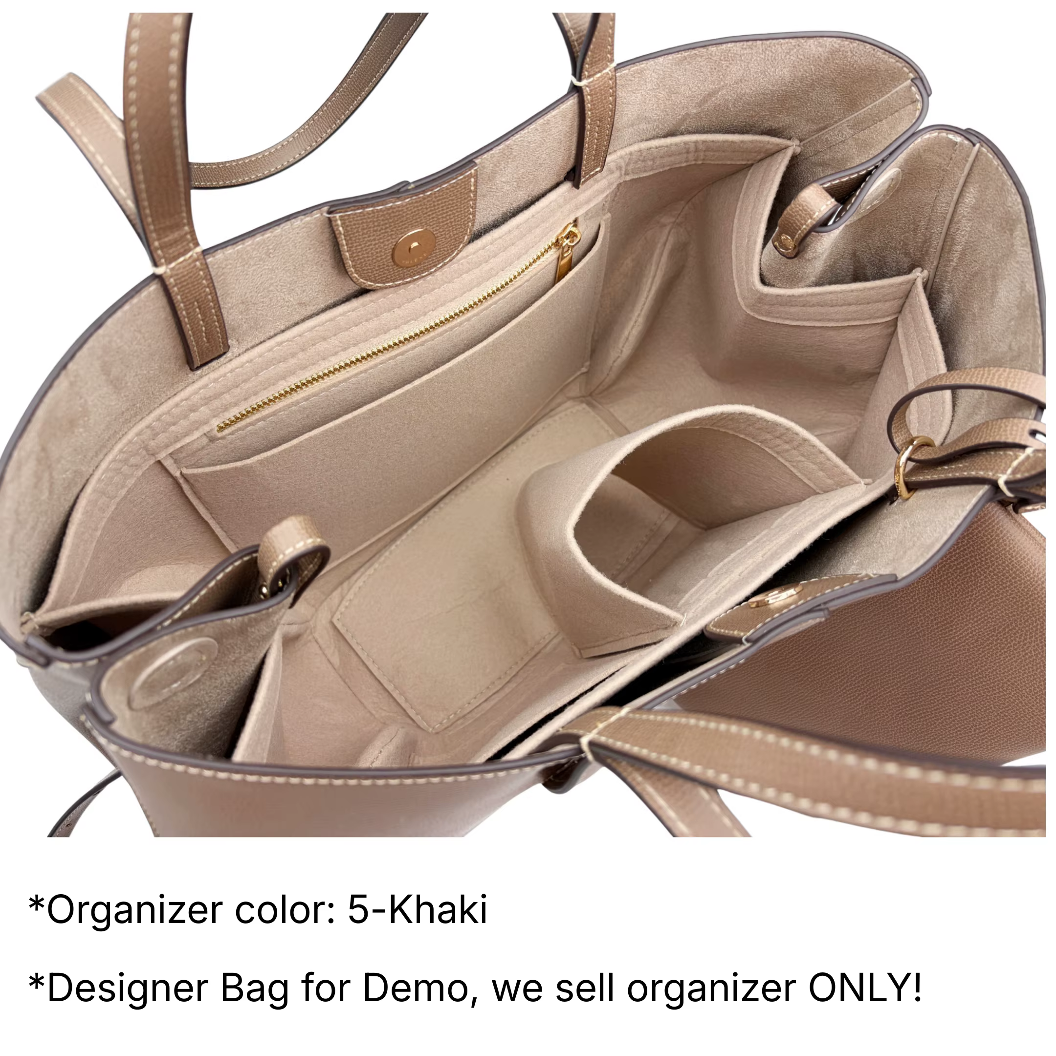 Organisateur de sac en feutre avec fermeture éclair et porte-bouteille, compatible avec les sacs Cyme Large/Mini Tote, insert de rangement et pochette de maintien de forme