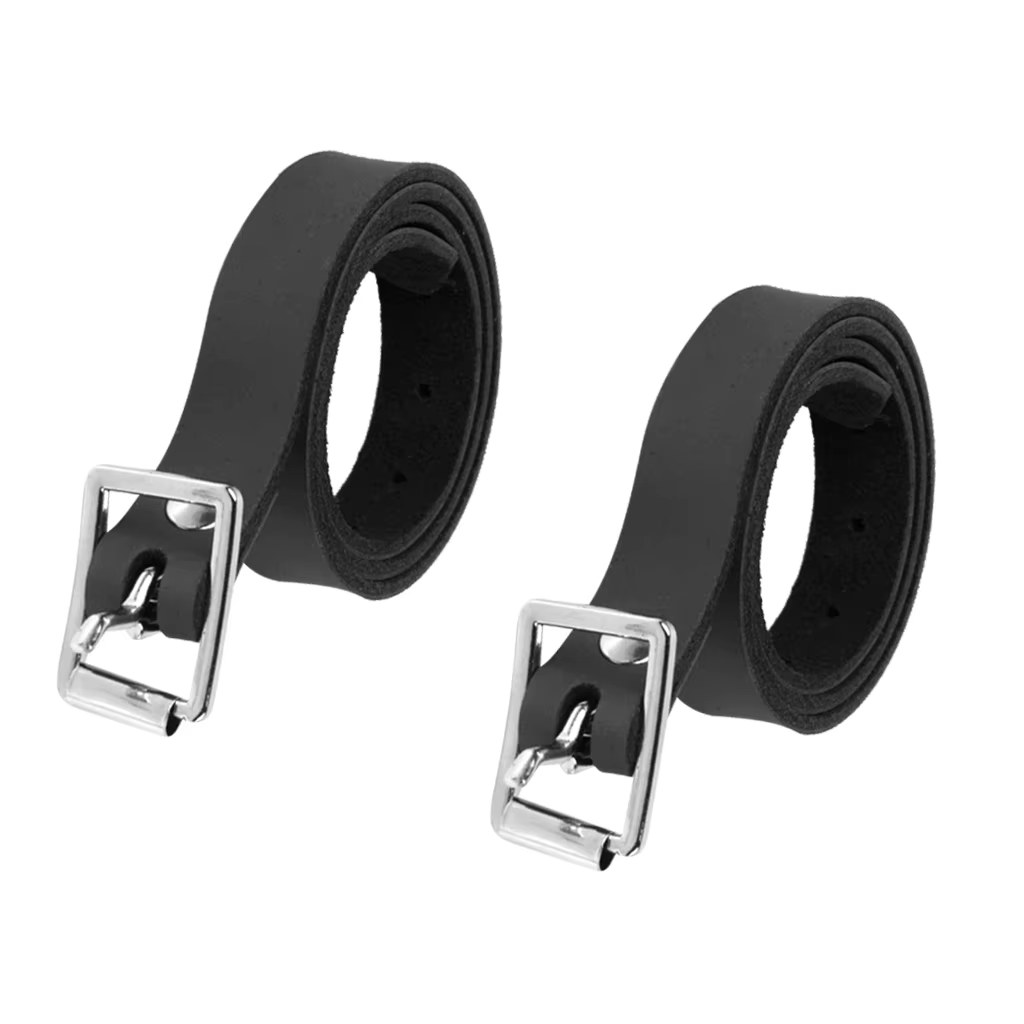 Sangles d'éperon d'équitation en cuir de vache avec structure en alliage, accessoires d'équitation durables et robustes, noir, 2 pièces