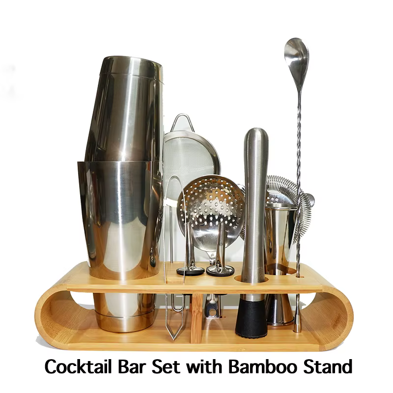 Ensemble de barman pour cocktails : Shakers Boston lestés, Ensemble de passoires à cocktails, Jigger, Muddler à cocktails, Cuillère, Pince à glace, Verseurs