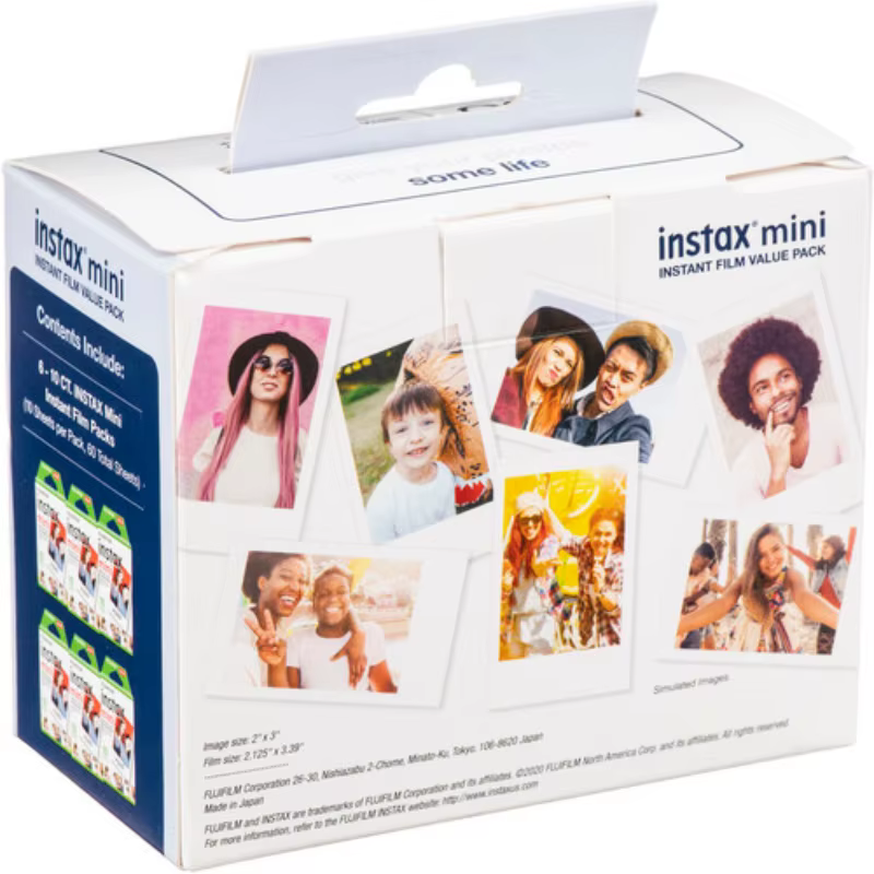 En stock : Film Fujifilm Instax Mini avec bord blanc, 50/60 feuilles, compatible avec les appareils photo instantanés Instax Mini 12, 11, 9, 8, 7s, 70, 90, EVO, LINk, LiPlay