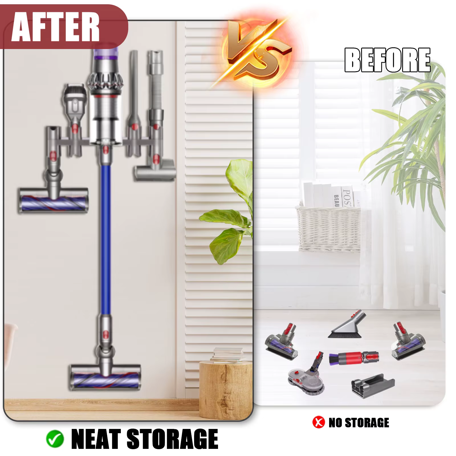 Support d'accessoires à neuf trous pour Dyson V7 V8 V10 V11 V15, support de pièces sous vide pouvant connecter le cintre du chargeur, avec vis d'expansion