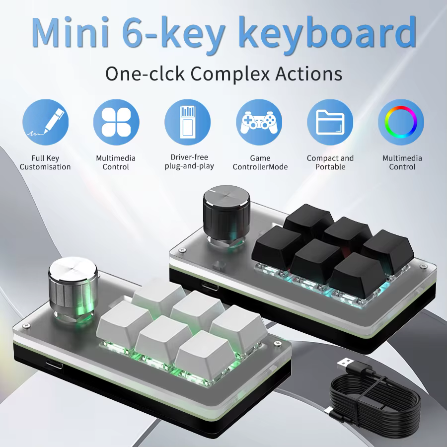6 touches 1 bouton programmation rvb boutons de jeu Macro claviers Mini clavier de programmation personnalisé clavier mécanique USB pour Photoshop