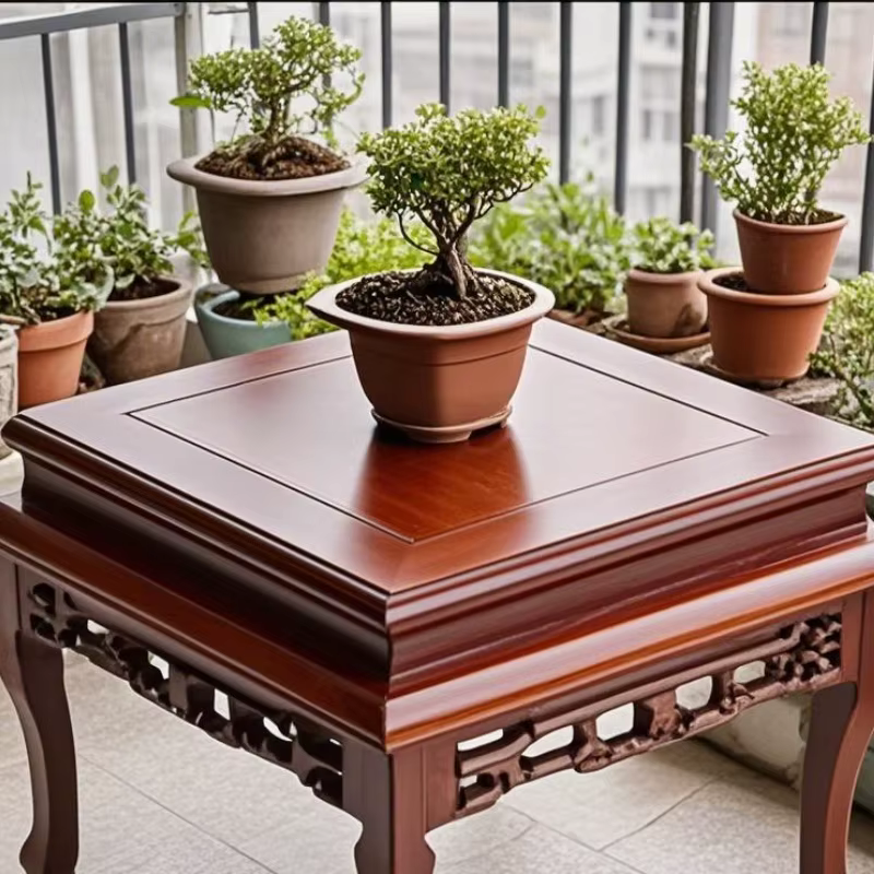 Table carrée Miniature en bois, ensembles de café et de thé, Figurines sur pied, Vase, Pot de fleur, Table de tri, présentoir, étagère pour plantes bonsaï