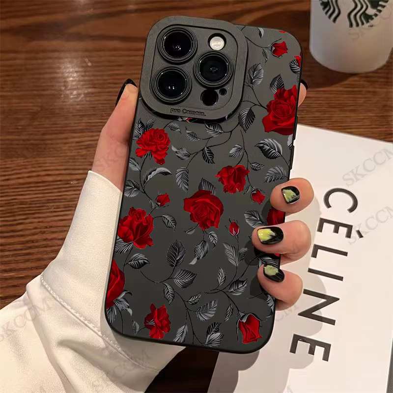 Coque de téléphone antichoc Rose Fashion, coque en silicone souple, iPhone 15, 14, 13, 12, 11 Pro Max, Mini, XS, Poly X, 7, 8 Plus, 256, rétro, nouveau