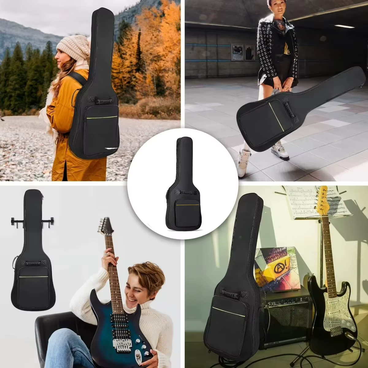 Miwayer Sac de concert pour guitare électrique étanche noir | Double bretelles pour accessoires de guitare
