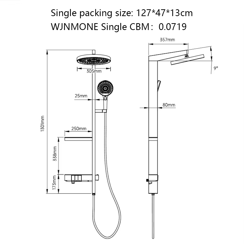 Ensemble de robinets de douche de salle de bains de luxe modernes, avec support de rangement, système de douche à effet de pluie, colonne de panneau, robinets mélangeurs complets en laiton pour baigno