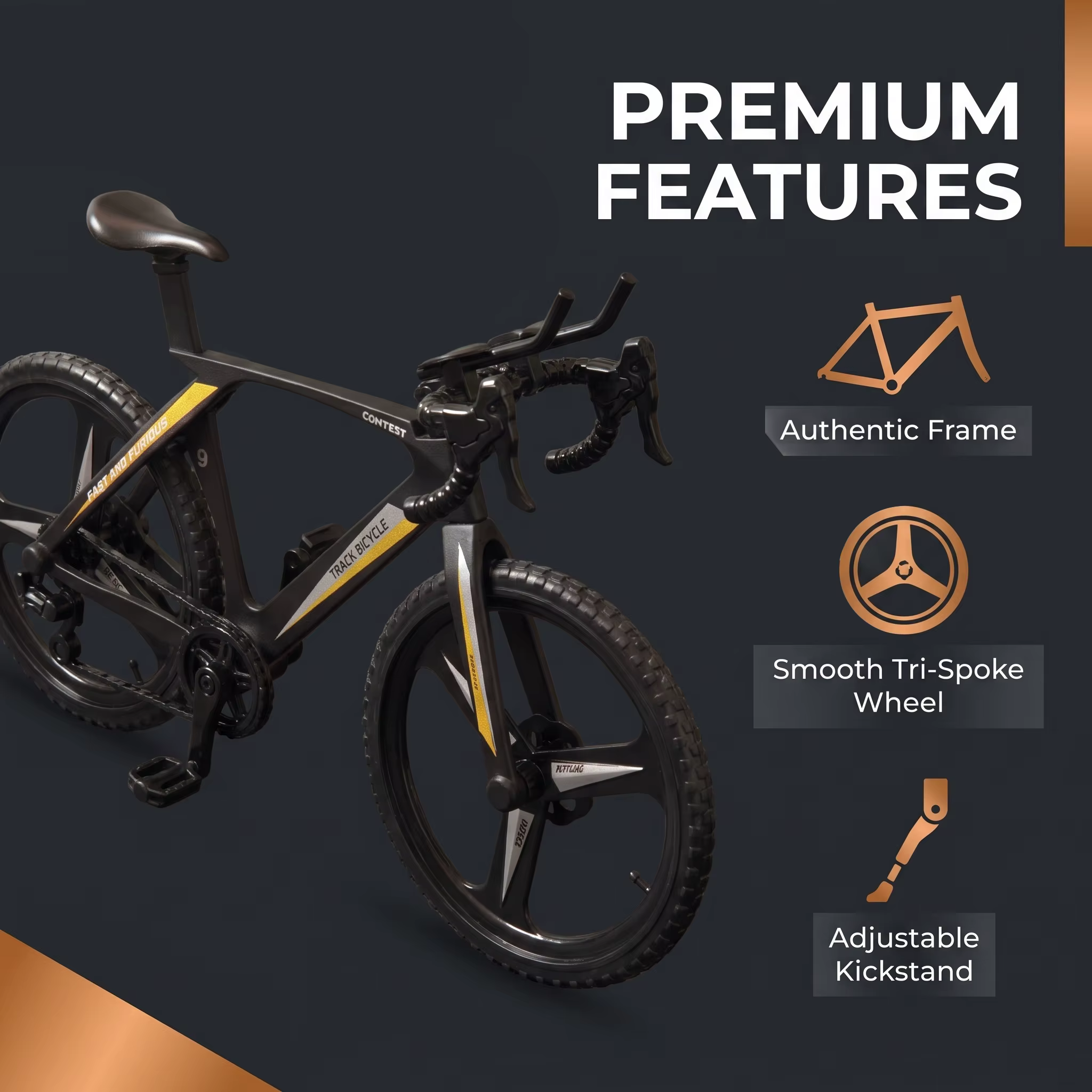 Mini modèle de vélo de route simulé, ornement réaliste de vélo de course avec roues intégrées à 3 rayons, béquille réglable pour