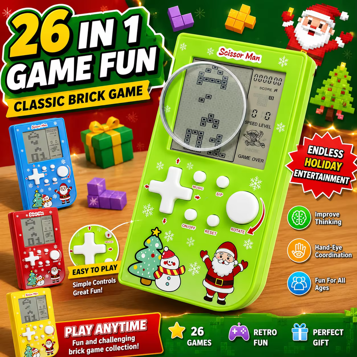 Mini console de jeu électronique rétro, 26 jeux, appareil de jeu portable, cadeau de vacances