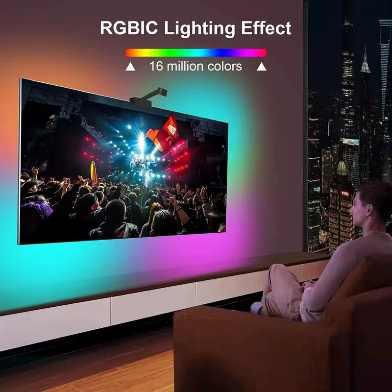 Téléviseur LED Ambilight intelligent, éclairage LED Ambilight pour téléviseur 55-75 pouces, caméra de rétroéclairage TV 3,8 m 5 mètres, synchronisation musicale, bande LED immersive pour TV