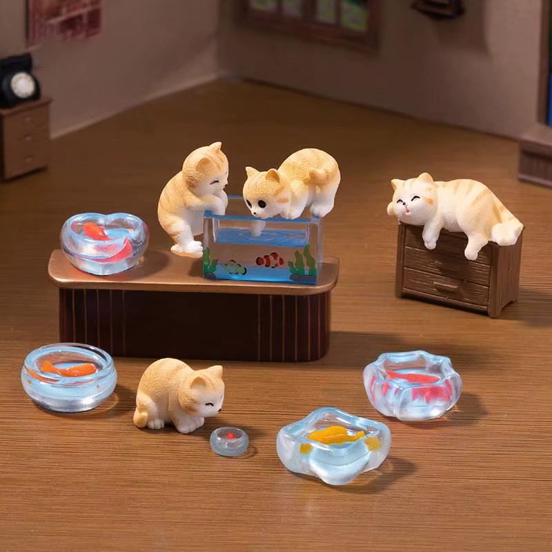 ㈅ Figurines miniatures de chat et de poisson, accessoires de micro-paysage pour maison de poupée, ornements de décoration DIY