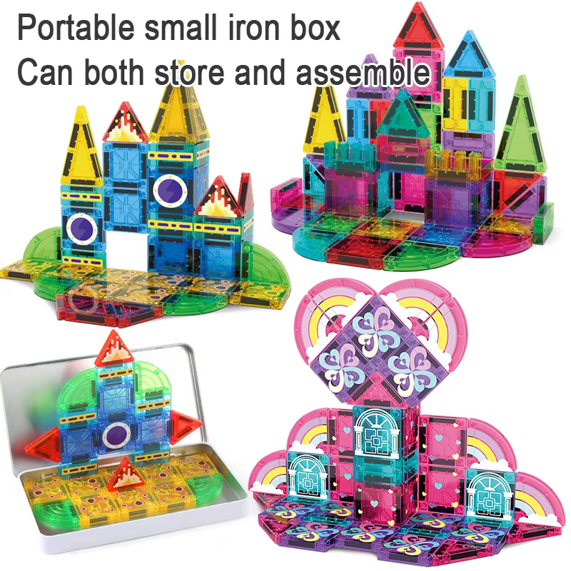 Mini blocs magnétiques de voyage pour enfants, jouets de construction magnétiques, boîte en fer portable, jouet sensoriel préscolaire STEM, cadeau
