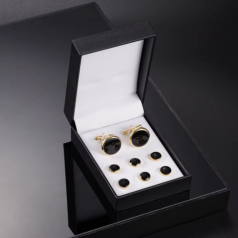 Ensemble de boutons de manchette de luxe pour hommes, ensemble de 8 pièces, clous de smoking Premium avec boutons, accessoires de chemise, boîte cadeau, boucles de cravate de mariage
