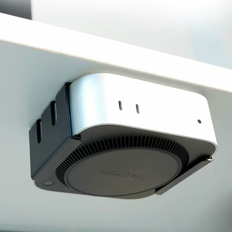 Support de fixation sous le bureau pour Mac Mini M4, support en métal noir avec protection anti-rayures et installation facile par vis.