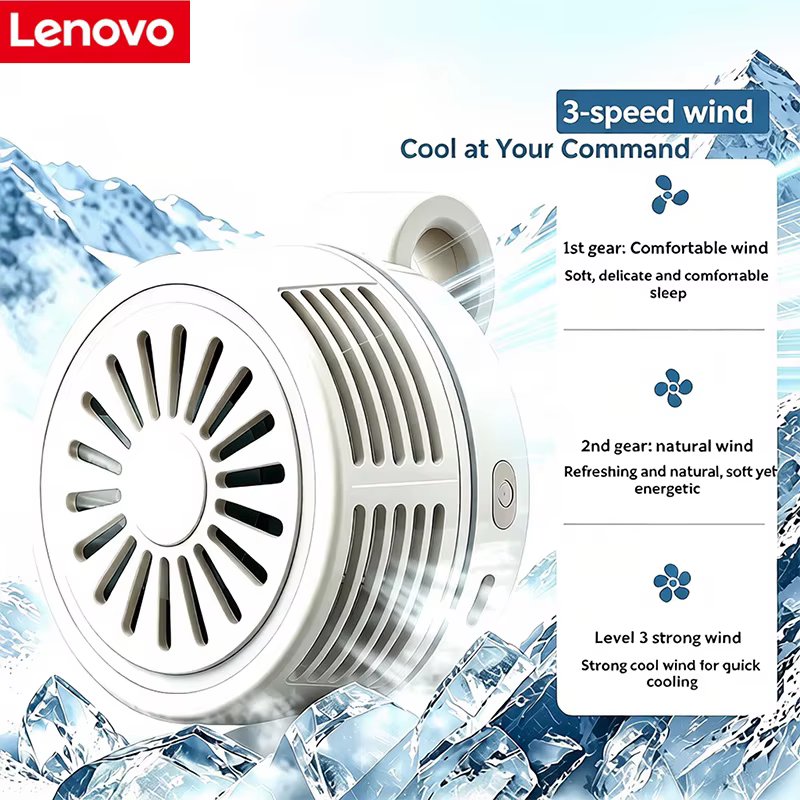 Ventilateur portable Lenovo Mini, ventilateur à main sans pales, petit, puissant, à faible bruit, avec clip pour le camping en plein air