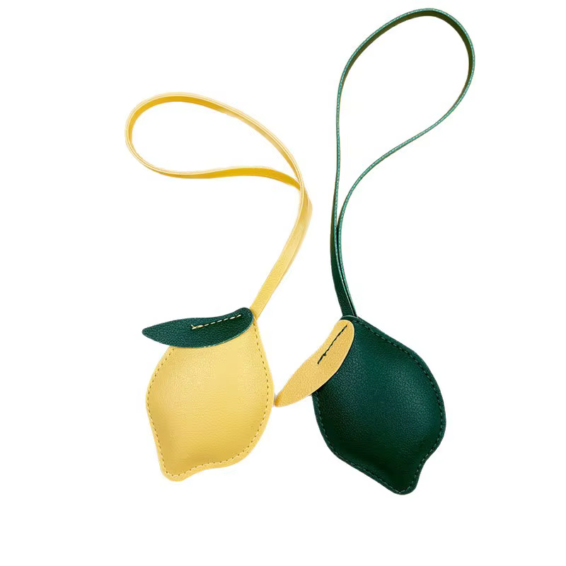 Porte-clés en cuir Citron, Pendentif créatif pour sac, Accessoire de sangle de bagage, Vente en gros en stock