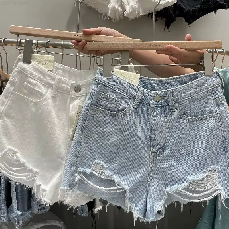 Jean Shorts 2025 nouveaux bas mode Shorts décontracté és femmes taille haute trou ample jambe large Shorts été pantalons Cortos De Mujer
