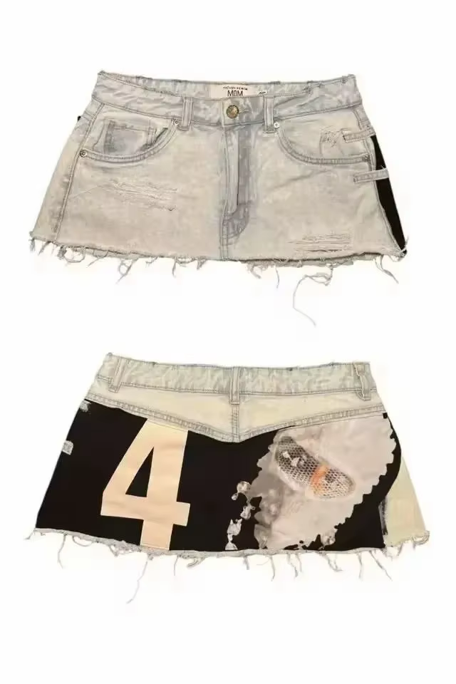 Mini-jupe en jean style jersey '8' avec empiècements, short en jean taille basse pour femme, coupe slim, style streetwear, vêtements pour femme