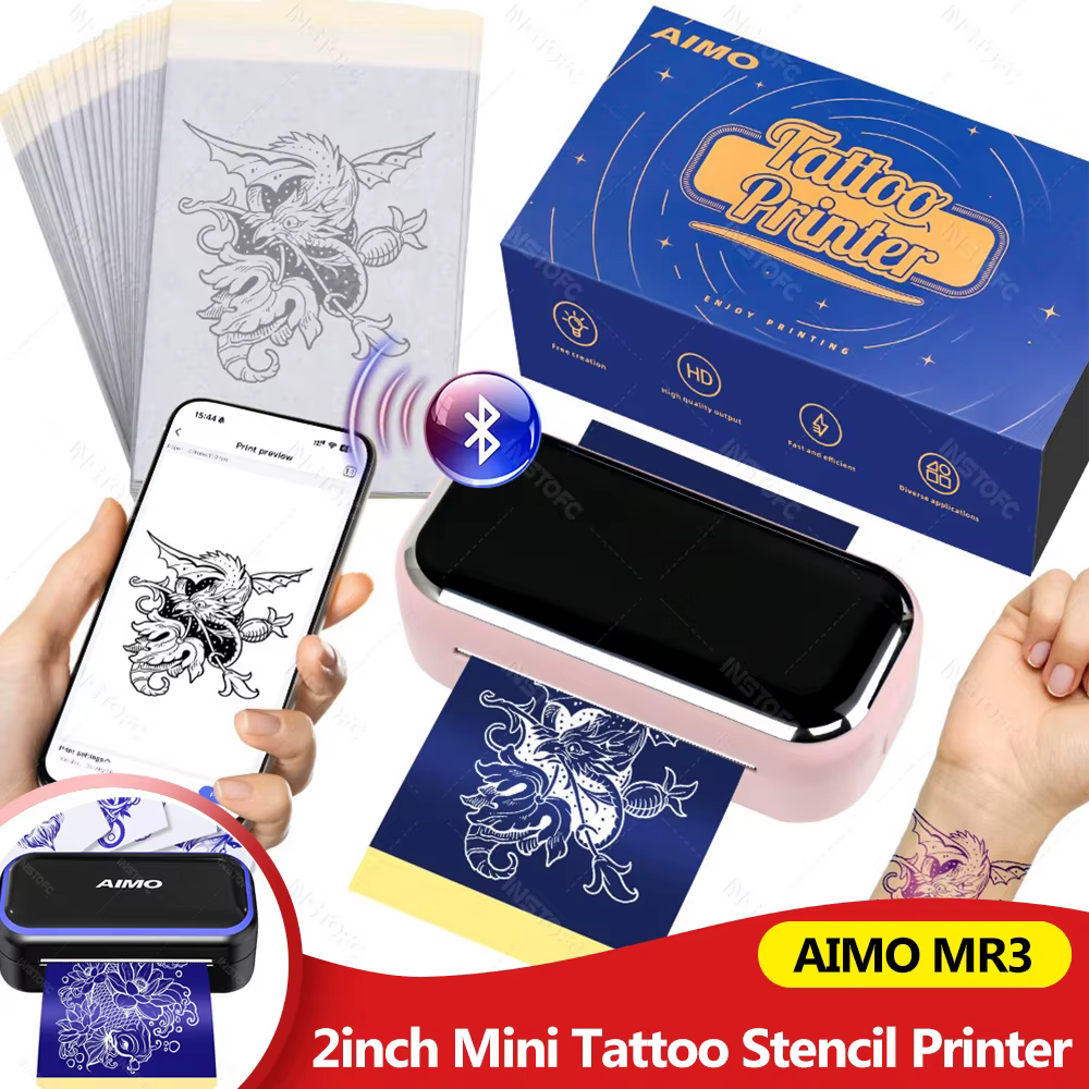 Imprimante de pochoirs de tatouage miniature AIMO MR3 80 mm, imprimante thermique sans fil pour tatouage et papier de transfert de 3 pouces, axée sur les petits motifs de tatouage